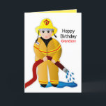 Birthday Grandson Firefighter with Water Hose Karte<br><div class="desc">Fun,  bright and so cute is this little Fire-fighter in full gear.  See other categories including invitations,  mugs,  T-Shirts comning soon.</div>