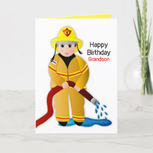 Birthday Grandson Firefighter with Water Hose Karte