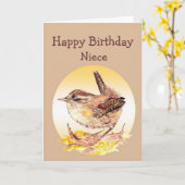 Birthday Great Niece Watercolor Wren Bird Karte (Gelbe Blume)