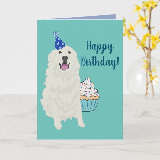 Birthday Great Pyrenäen Mountain Hund Karte (Gelbe Blume)