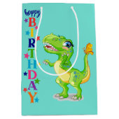 Birthday Green Dino Mittlere Geschenktüte (Vorderseite)