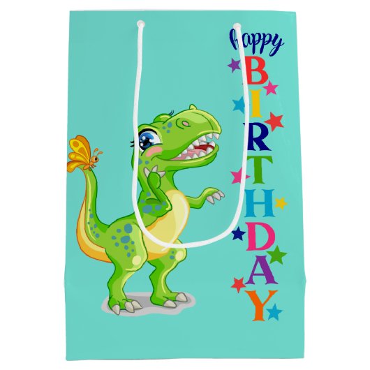Birthday Green Dino Mittlere Geschenktüte (Rückseite)