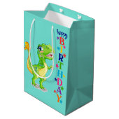 Birthday Green Dino Mittlere Geschenktüte (Rückseite Schrägansicht)
