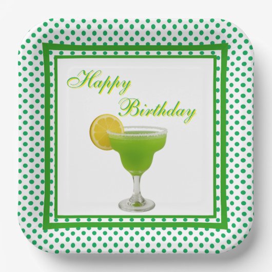 Birthday Green Margarita Pappteller (Vorderseite)