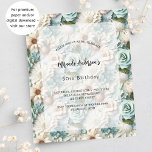 Birthday Green white floral Einladung<br><div class="desc">Grün-weiße Blume als Hintergrund. Personalisieren und fügen Sie einen Namen und Party-Details hinzu.</div>