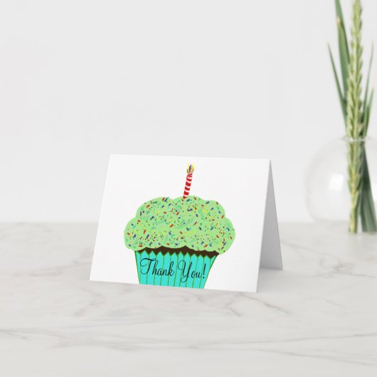 Birthday Green Zuckerguss Cupcake Vielen Dank Dankeskarte (Vorderseite)