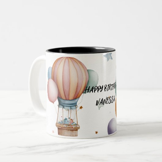 Birthday Greeting Mug – Colorful Balloon Artwork Zweifarbige Tasse (Vorderseite Links)