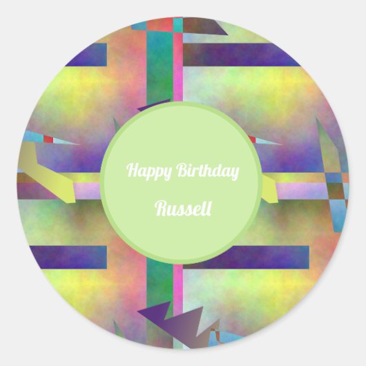 Birthday Greetings Abstract Pattern Stencil Art Runder Aufkleber (Vorderseite)