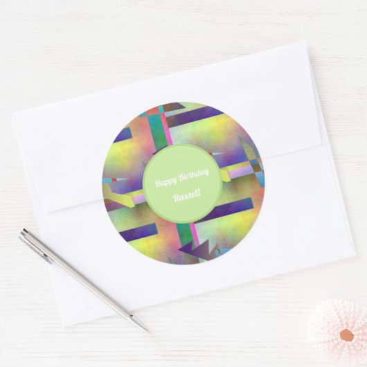 Birthday Greetings Abstract Pattern Stencil Art Runder Aufkleber (Umschlag)