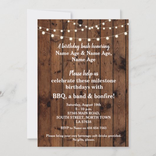 Birthday Group Party GRILLEN Wood Folded Card Einl Einladung (Rückseite)