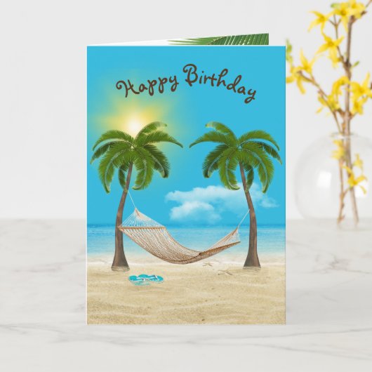 Birthday Hammock on Beach Karte (Gelbe Blume)