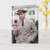 Birthday Handsome Man Holding a Rote Rose Karte (Gelbe Blume)