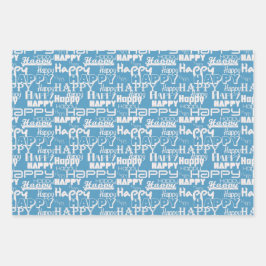 Birthday Happy White Aqua Geschenkpapier Set