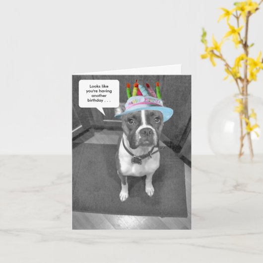 Birthday Hat Brindle Boxer Karte (Gelbe Blume)