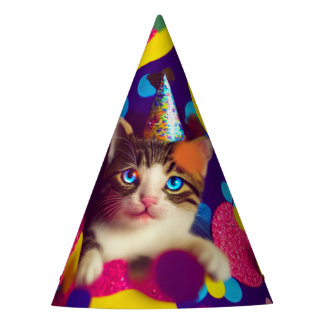 Birthday Hat Confetti Kitty #1 - Paper Party Hats Partyhütchen