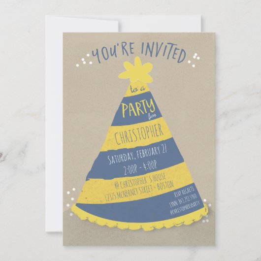 Birthday Hat Einladung (Vorderseite)