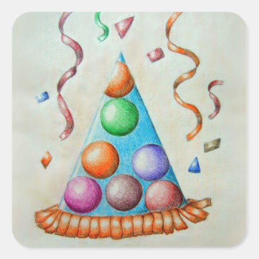 Birthday Hat Quadratischer Aufkleber (Vorderseite)