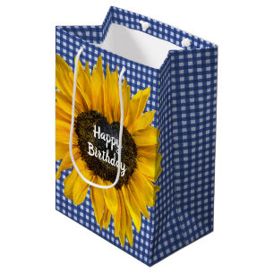 Birthday Heart Sunflower on Gingham Mittlere Geschenktüte