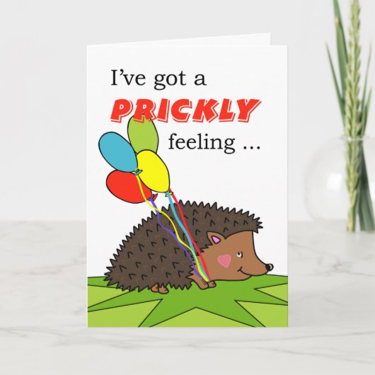Birthday, Hedgehog With Ballons, Prickly Feeling Karte (Vorderseite)
