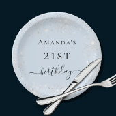 Birthday hellblauer Glitzer Staub monogramm Pappteller