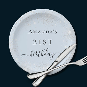 Birthday hellblauer Glitzer Staub monogramm Pappteller