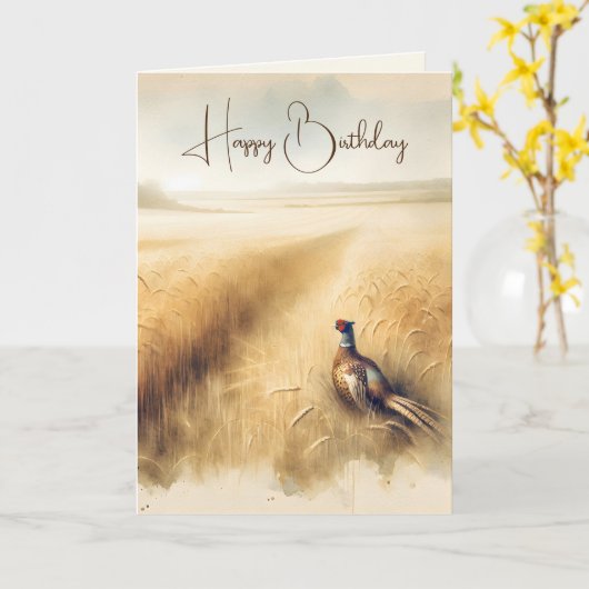 Birthday Herbst Fasan im Weizen Karte (Gelbe Blume)