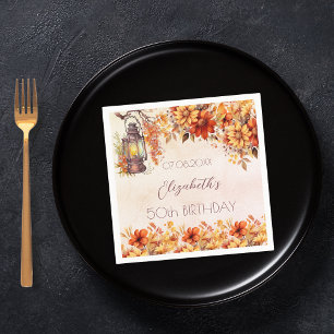 Birthday Herbst Orangenblumen Rustikale Lampe Serviette