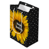 Birthday Herz Sonnenblume auf Polka Dots Mittlere Geschenktüte (Vorderseite Schrägansicht)