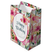 Birthday Hibisken Summer Garden Mittlere Geschenktüte (Vorderseite Schrägansicht)