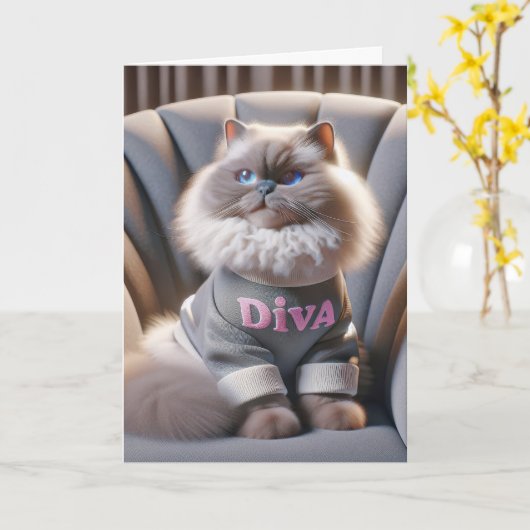 Birthday Himalayan Diva Cat Karte (Gelbe Blume)