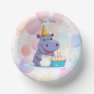 Birthday Hippo Paper Bowl Pappteller