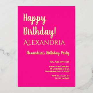 Birthday Hot Pink Happy Geburtstag Real Gold Folieneinladung