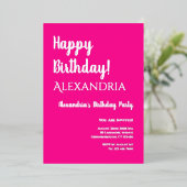 Birthday Hot Pink Happy Geburtstag Real Silver Folieneinladung (Stehend vorne)