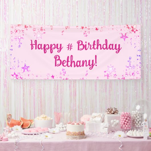 Birthday Hot Pink Stars Personalisiert Banner (Party)