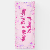 Birthday Hot Pink Stars Personalisiert Banner (Vertikal)