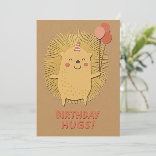 Birthday Hugs Igel Card (Stehend Vorderseite)