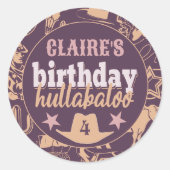 "Birthday Hullabaloo" Western Cowboy Party Runder Aufkleber (Vorderseite)