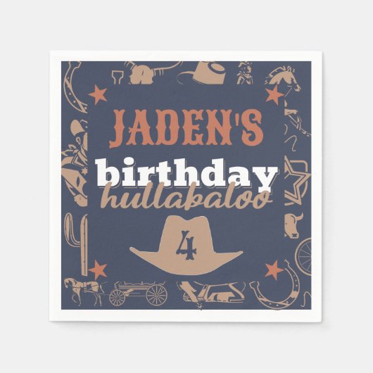 "Birthday Hullabaloo" Western Cowboy Party Serviette (Vorderseite)