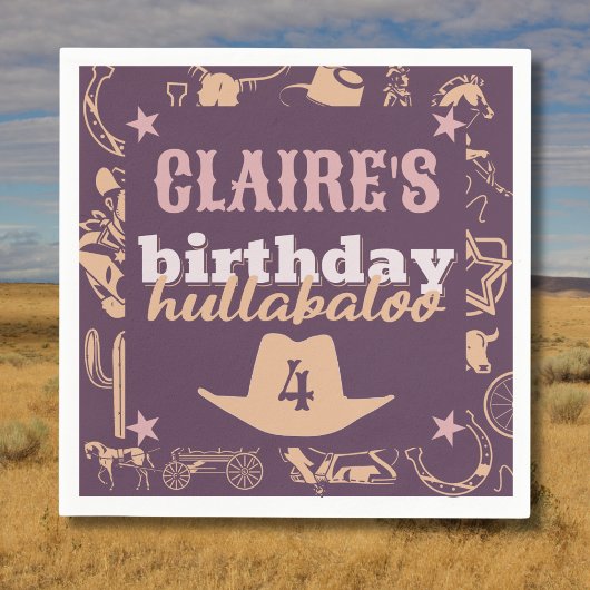 "Birthday Hullabaloo" Western Cowgirl Party Serviette