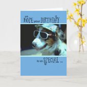 Birthday Hund in Sonnenbrille, humorvoll Karte (Gelbe Blume)
