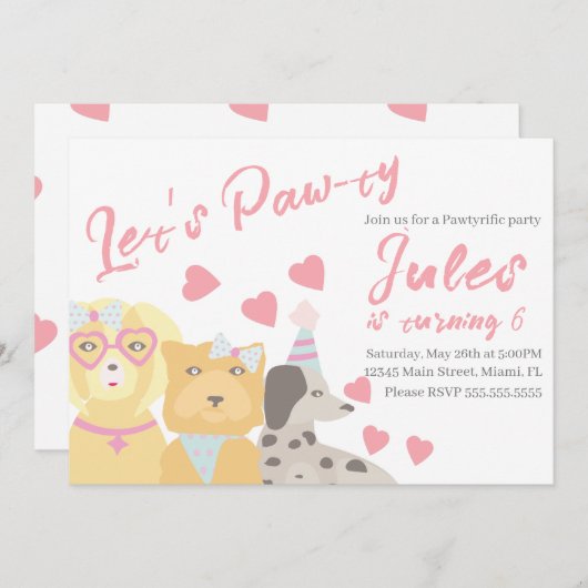 Birthday Hund Paw-ty Party Herz Valentines Einladung (Vorne/Hinten)