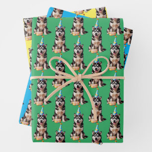 Birthday Husky Dog Geschenkpapier Set