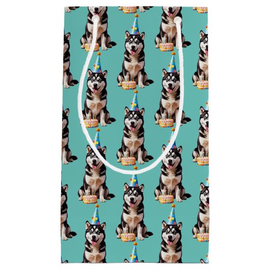 Birthday Husky Dog Kleine Geschenktüte (Vorderseite)