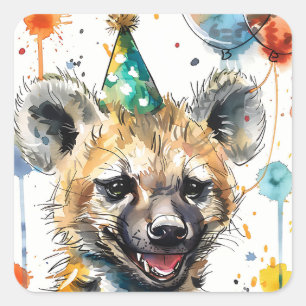 Birthday Hyena Quadratischer Aufkleber
