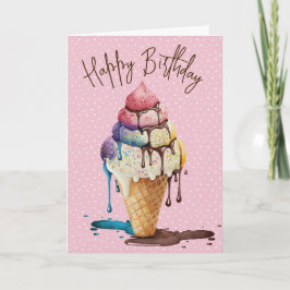 Birthday Ice Cream Cone on Polka Dots Karte