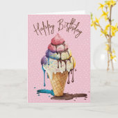 Birthday Ice Cream Cone on Polka Dots Karte (Gelbe Blume)