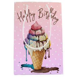 Birthday Ice Cream Cone on Polka Dots Mittlere Geschenktüte