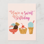Birthday Ice Cream & Sundae Girly Illustration Postkarte (Vorderseite)