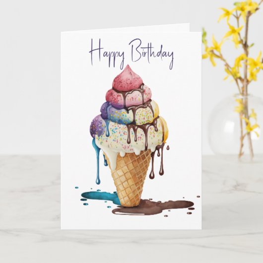Birthday Ice Creme Cone Karte (Gelbe Blume)