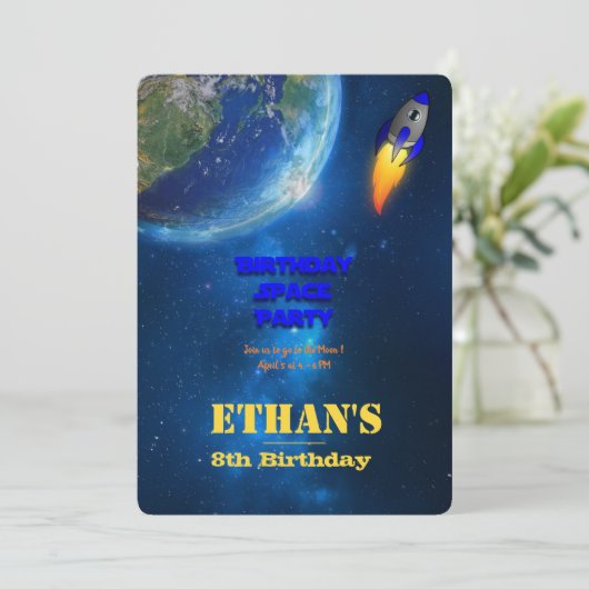 Birthday in space einladung (Stehend Vorderseite)